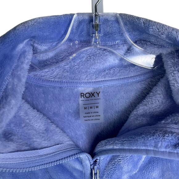 Roxy Tundra Warm Fleece Jacket Womens M Light Blue Zip Up Fuzzy Stand Collar NWT - Picture 2 of 10